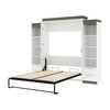 Bestar Orion 104W Queen Murphy Bed and 2 Narrow Shelving Units with Drawers (105W), White & Walnut Grey 116885-000017